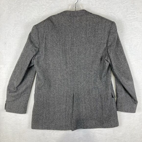 VTG Lands End Men 43L Gray Herringbone Tweed Lamb Wool Blazer Preppy College USA - Picture 5 of 11